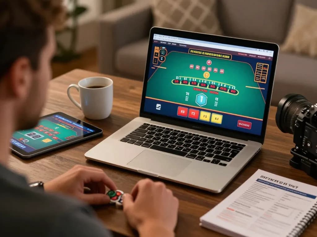 KJC online gambling scene with a player engaging in a live dealer blackjack game at home.