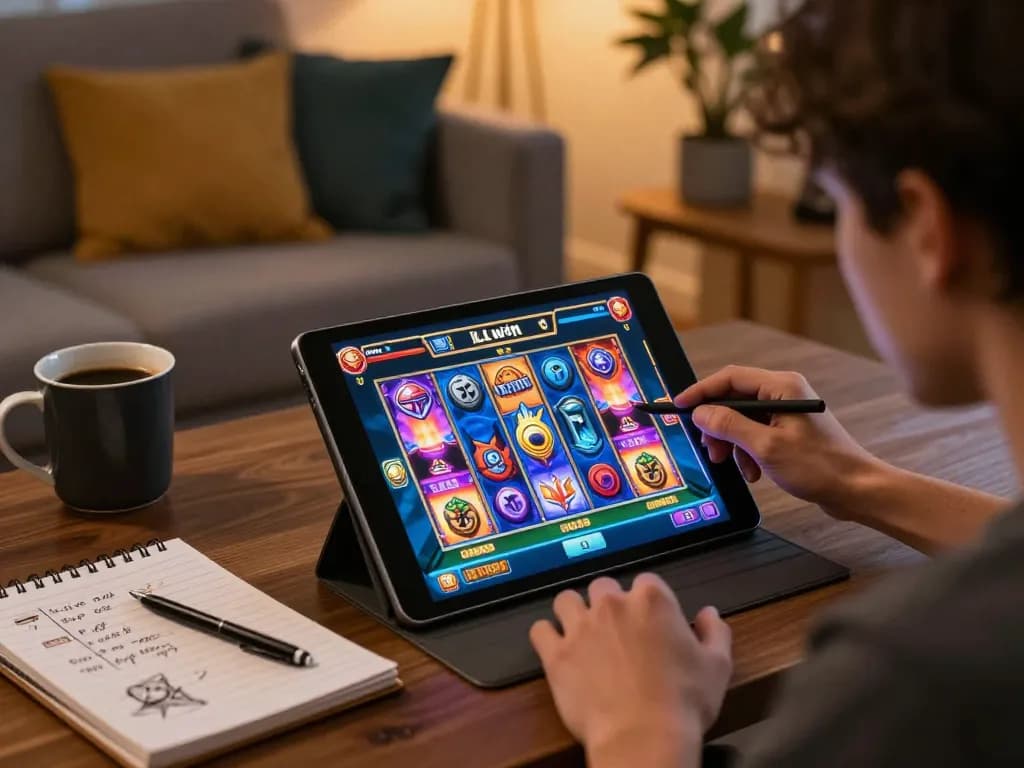 Engaging with LLwin ink in an inviting home gaming setup featuring colorful slot games