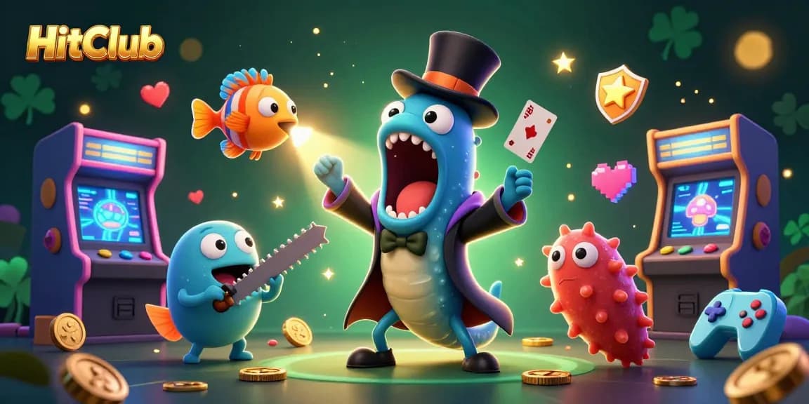 HitClub features a 3D cartoon scene with deep-sea characters performing magic tricks while showcasing vibrant gambling elements around them.