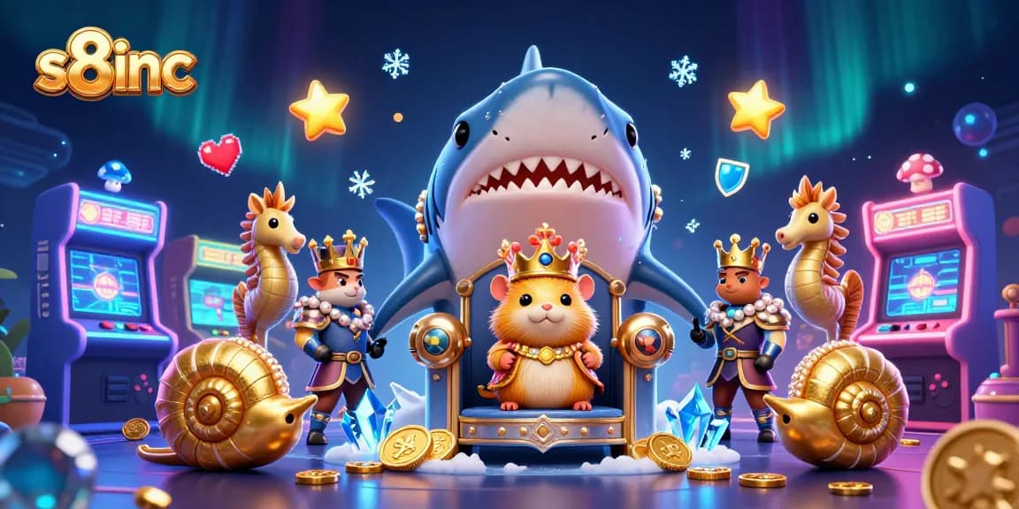 Engage with s8inc's thrilling casino games featuring a golden hamster king and vibrant gaming elements.