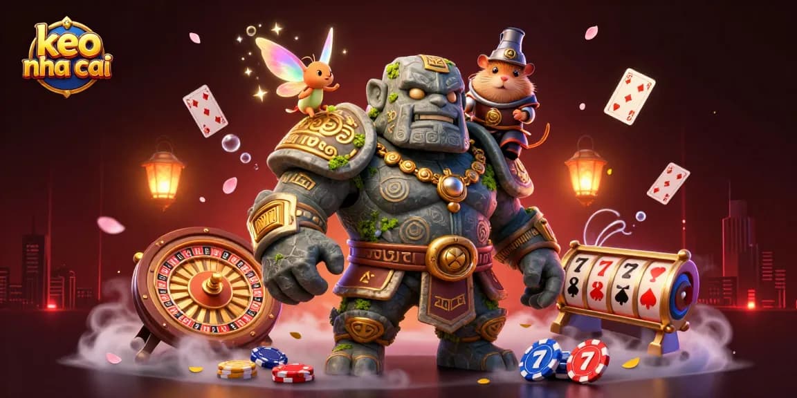 Experience thrilling gameplay with keo nha cai in a lively 3D casino scene featuring characters and dynamic elements.