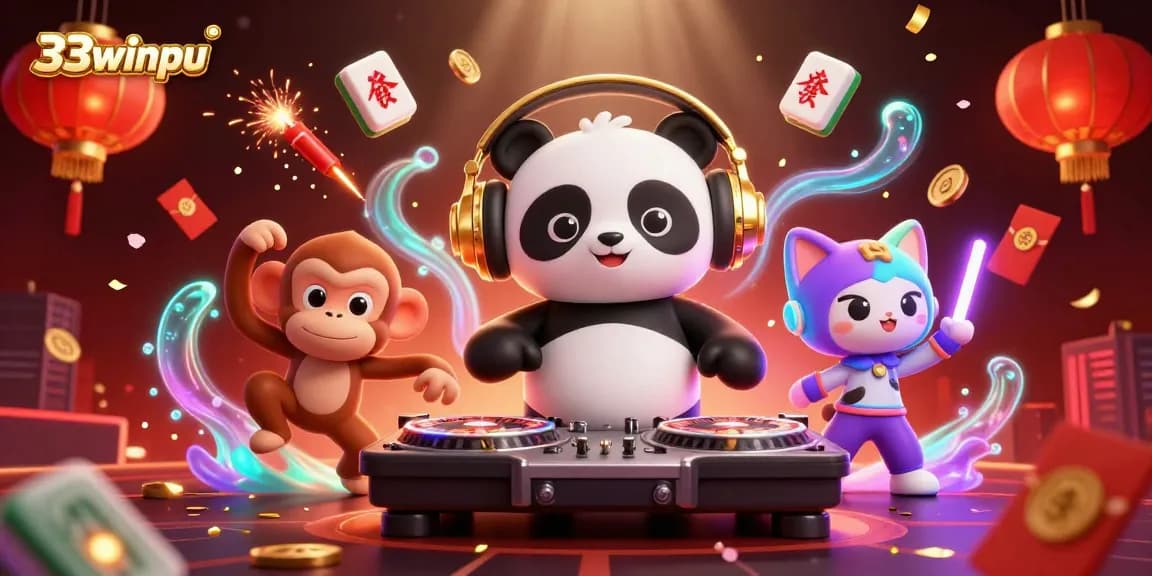 Engage in the excitement of 33winpu with a vibrant, festive casino-themed 3D illustration.
