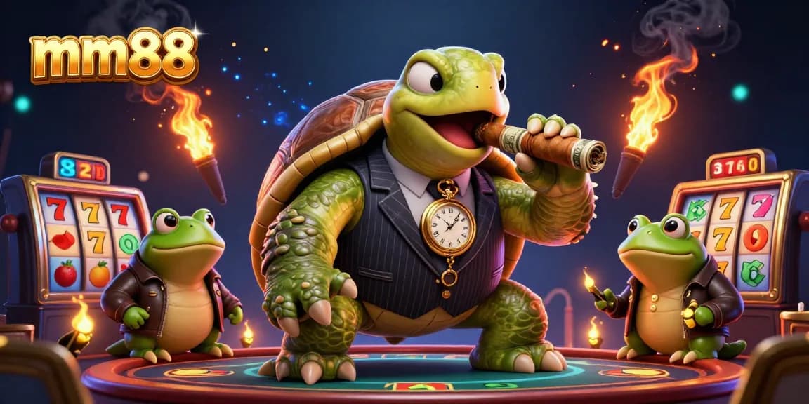Engage with mm88's exciting jackpot scene featuring slot reels and vibrant animation elements.