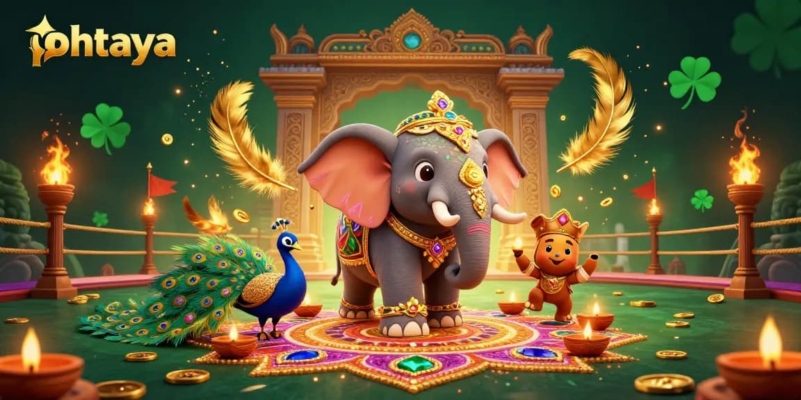 Experience thrilling bets with phtaya's lively 3D elephant and peacock in a dazzling casino scene.