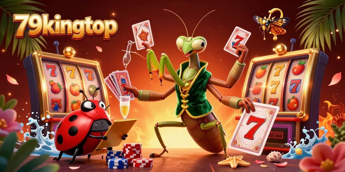 Join the excitement of 79kingtop with a vibrant illustration of a card sharp and ladybug pit boss.