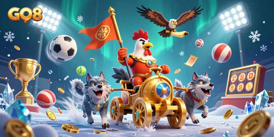 Engage with GO8's thrilling casino adventure featuring a majestic rooster warlord and dynamic sports elements.
