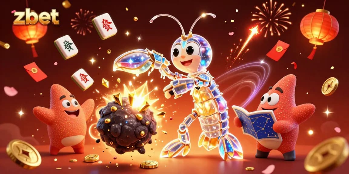 Engage with zbet's dynamic gaming experience featuring galactic characters amid festive casino elements.