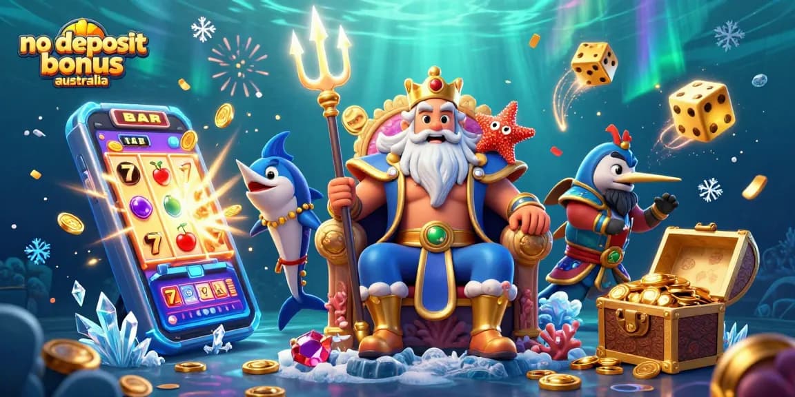 Experience the thrilling no deposit bonus australia scene with characters and gaming elements dynamically illustrated.