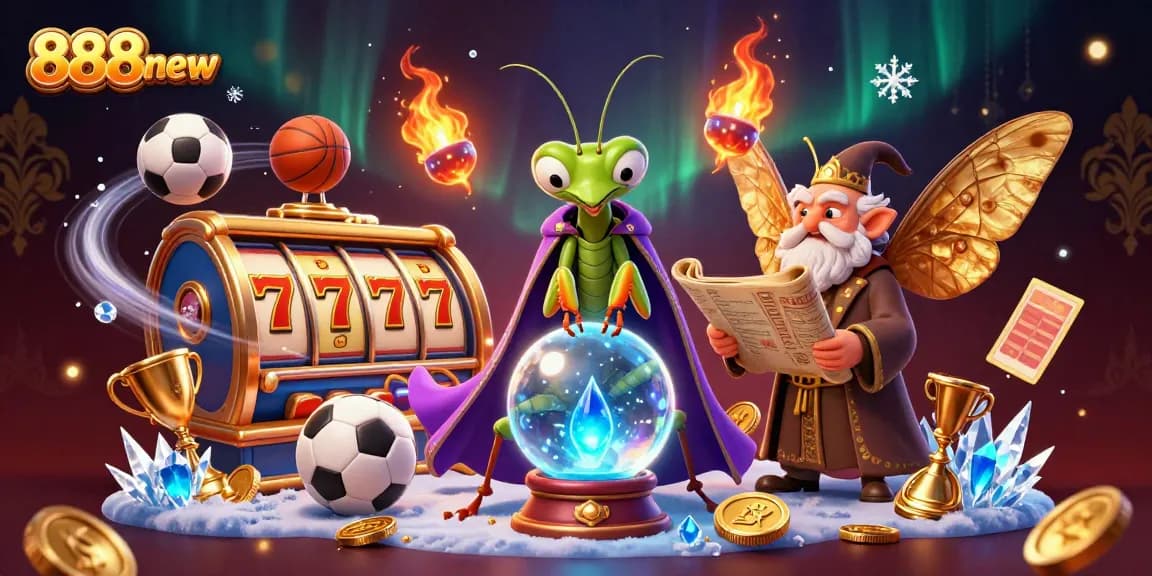 Experience the magic of 888new with a vibrant illustration of a mystical fortune teller, surrounded by engaging casino elements.