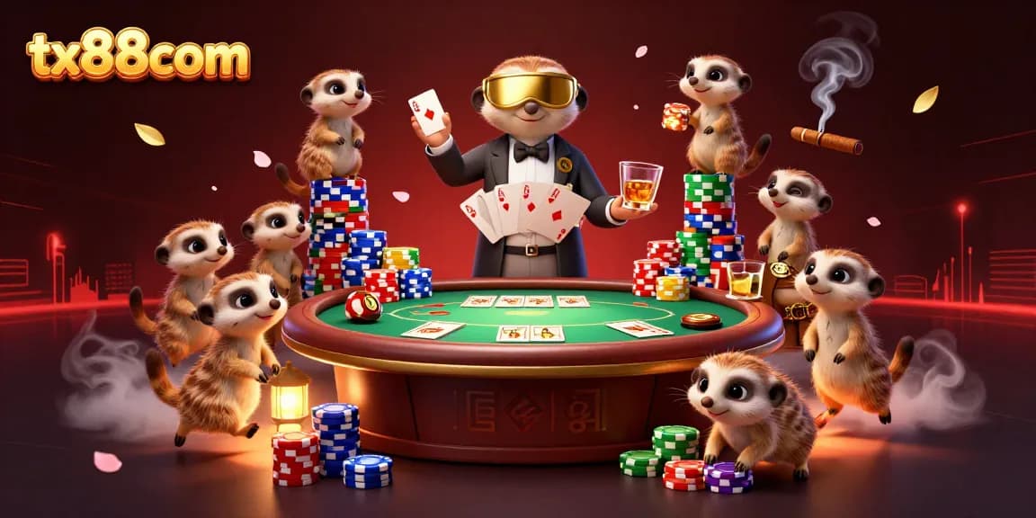 Engage with the thrilling casino atmosphere at tx88com featuring meerkats handling poker games.