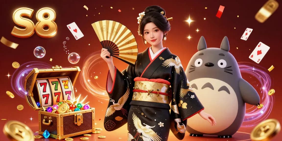 S8 engages players with vibrant casino elements in an energetic scene featuring a traditional Asian character.