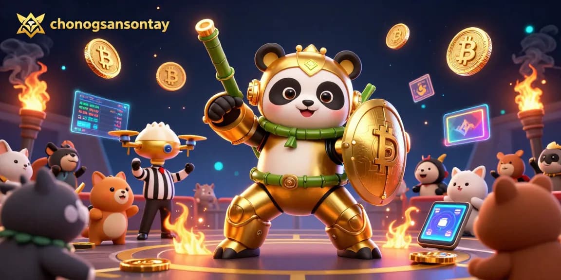 Win big at chonongsansontay with a golden panda battling in a vibrant 3D casino arena.