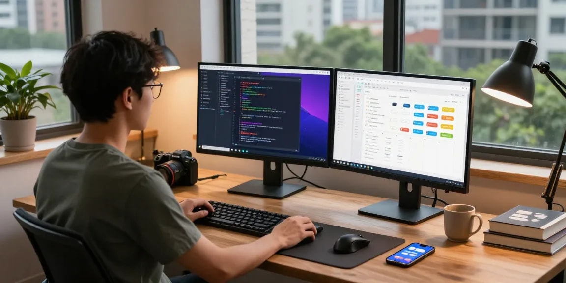 Developer coding in a sleek workspace, showcasing WPS Official Website interface and productivity tools.