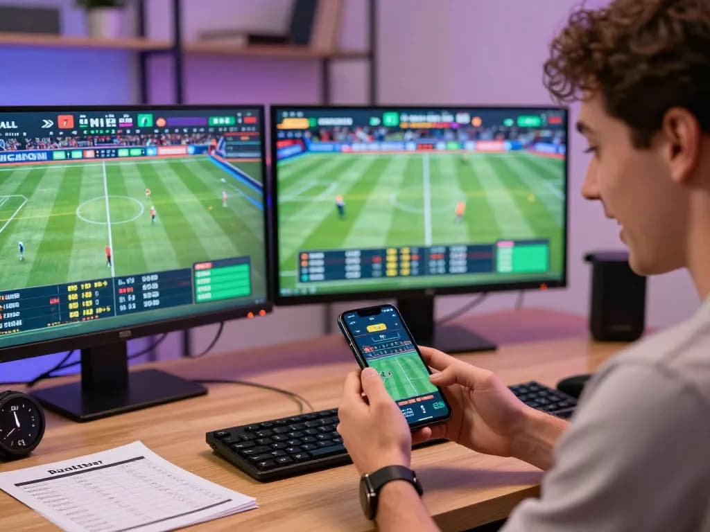Engaging scene of a user betting on qq8827 app on smartphone with sports screens visible