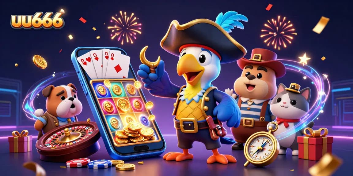 Experience the excitement of uu666 casino with vibrant graphics, slots, and rewards in a dynamic illustration.
