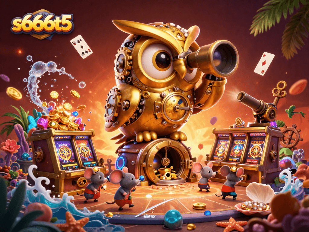 Experience the dynamic world of s666t5 with playful characters and vibrant casino elements in a stunning 3D scene.