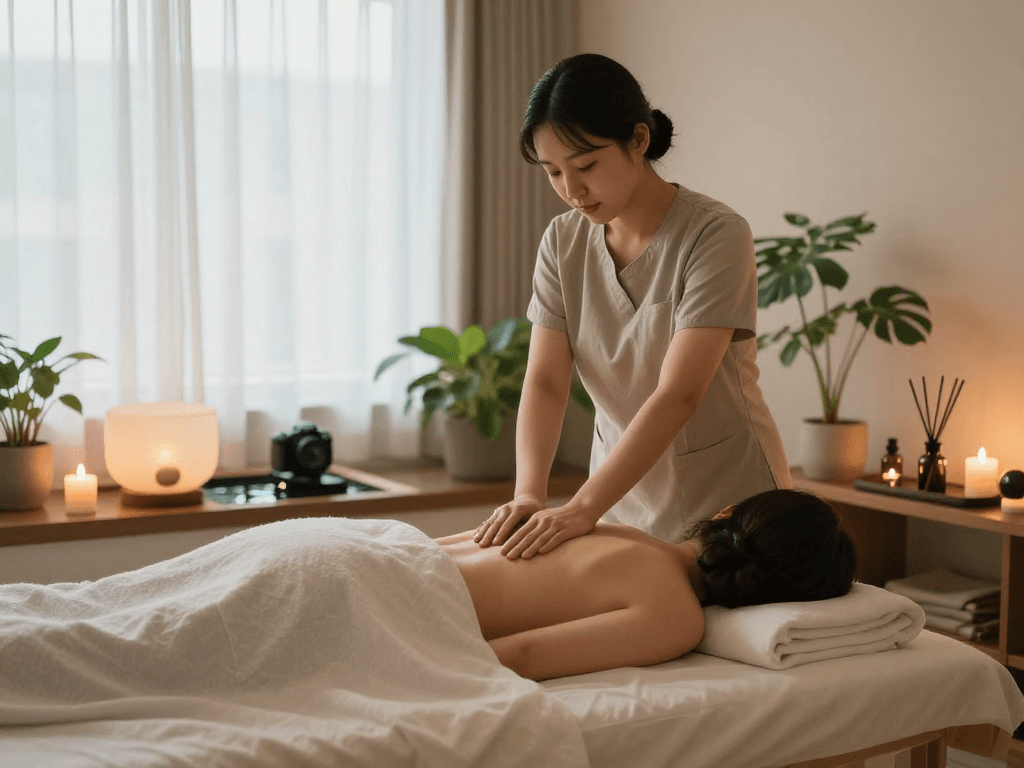 Relaxing massage therapy environment for 잠실출장마사지 session, highlighting serenity and therapeutic ambiance.