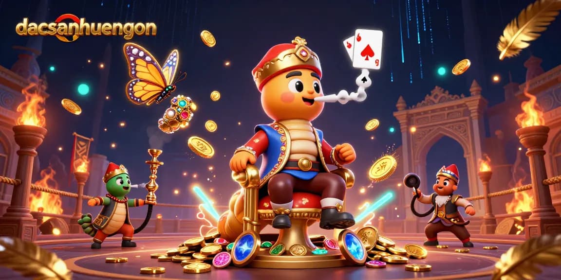 dacsanhuengon showcases an exciting scene of vibrant casino elements and characters