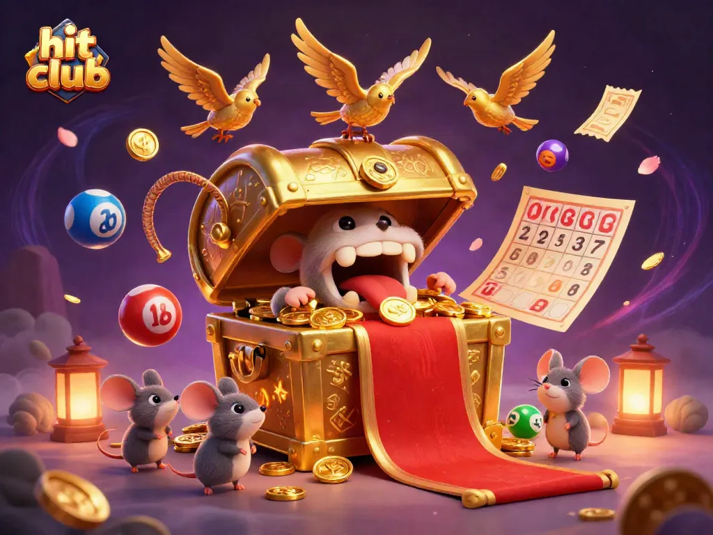 Experience excitement at hit club with a colorful treasure chest and lively gaming elements.