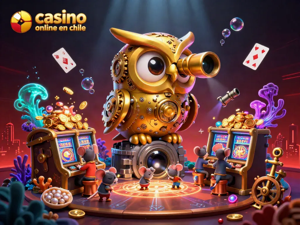Disfruta de la emoción de un casino online en Chile con máquinas tragamonedas y una decorativa escena de juego.