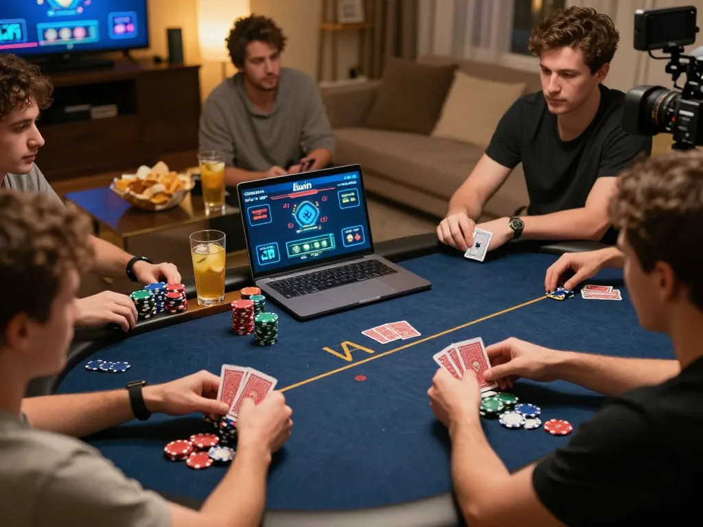 Players engaging in a strategic online poker game on llwin platform from a cozy home setup.
