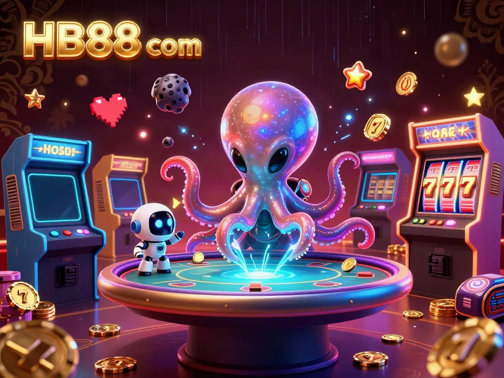 Engage with HB88 com's vibrant gaming universe, featuring an alien octopus at a poker table.