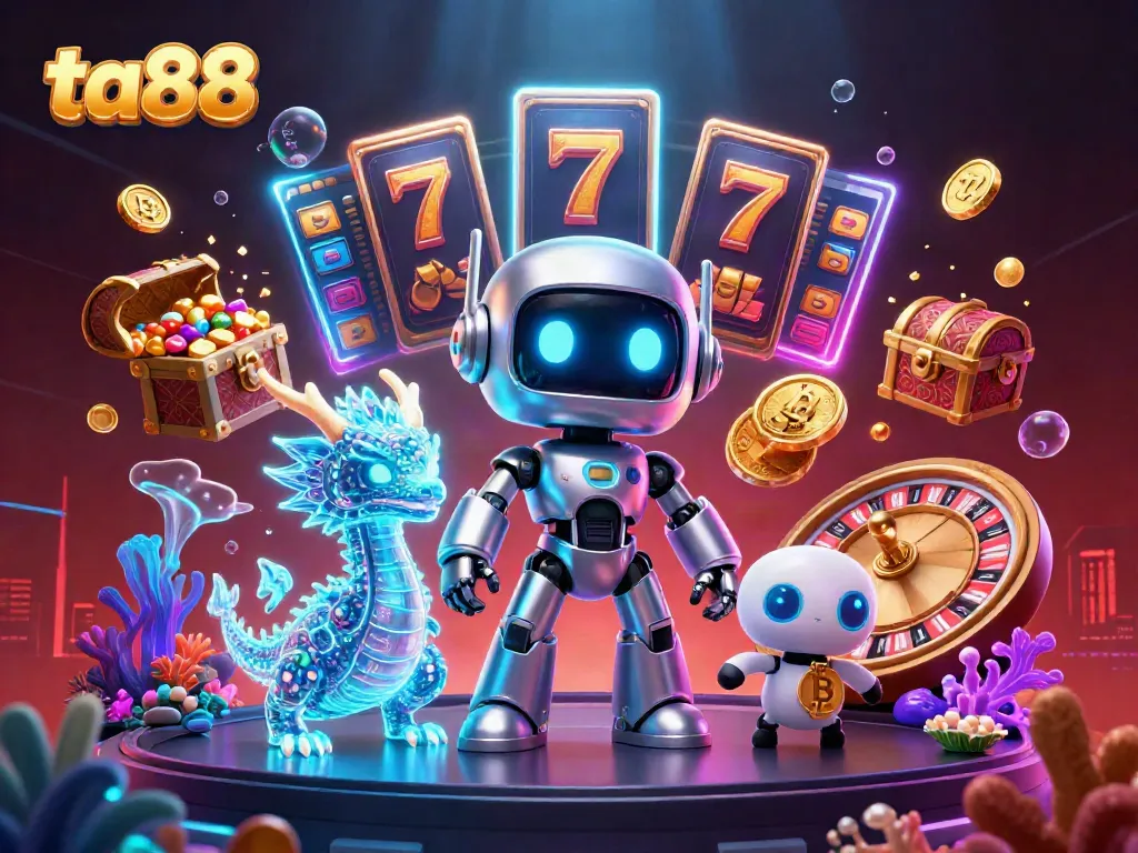 Experience thrilling slots and jackpots with ta88 in a stunning 3D casino illustration.