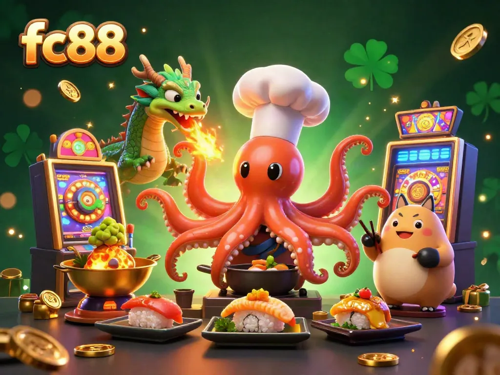 Experience thrilling gaming action at fc88 with a vibrant casino-themed 3D scene featuring unique characters.