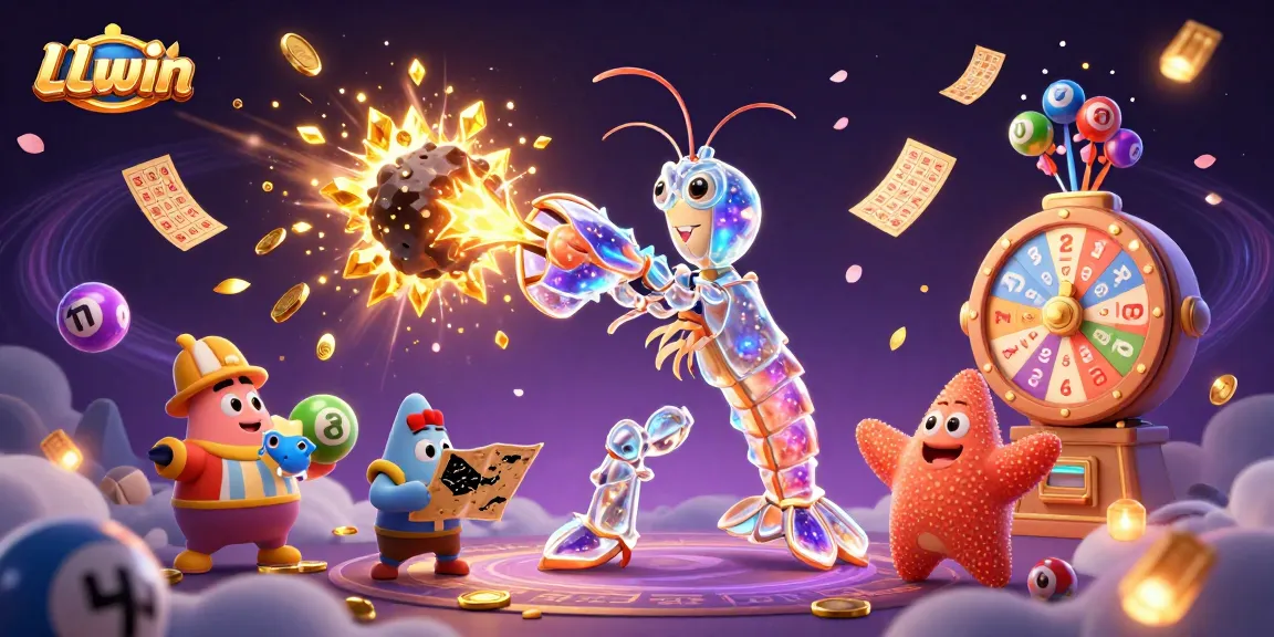 LLwin creates winning moments with vibrant lottery balls and golden prizes in a dynamic casino scene.