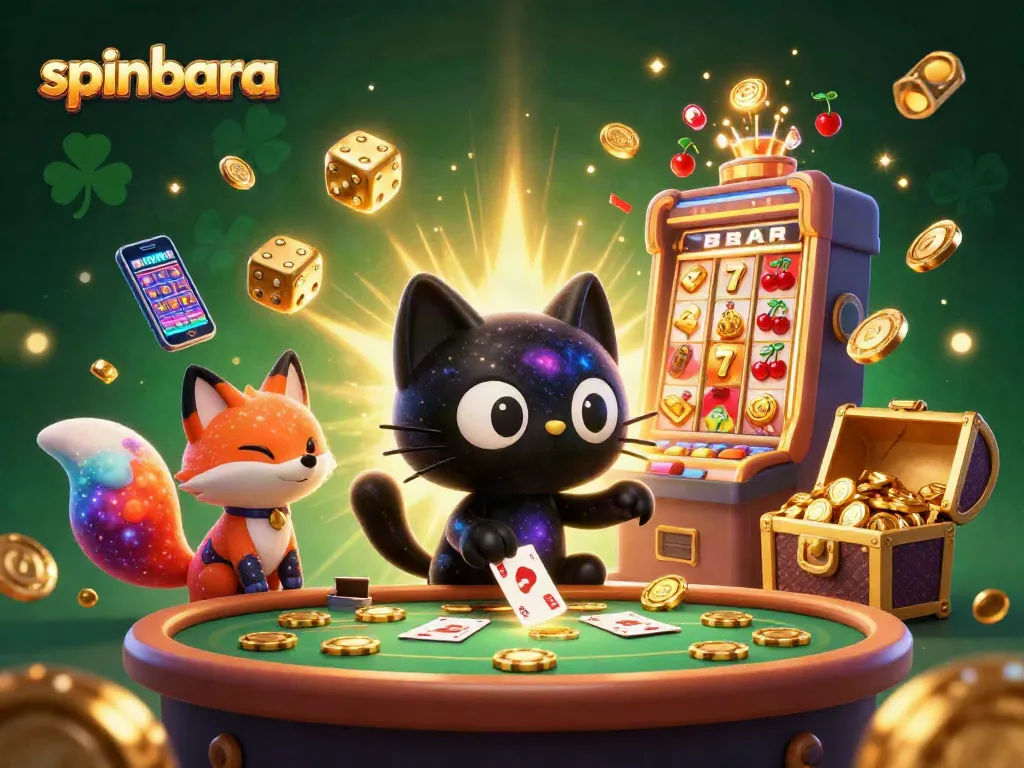 Experience the excitement of spinbara with a cosmic casino scene featuring a black hole cat and jackpot elements.