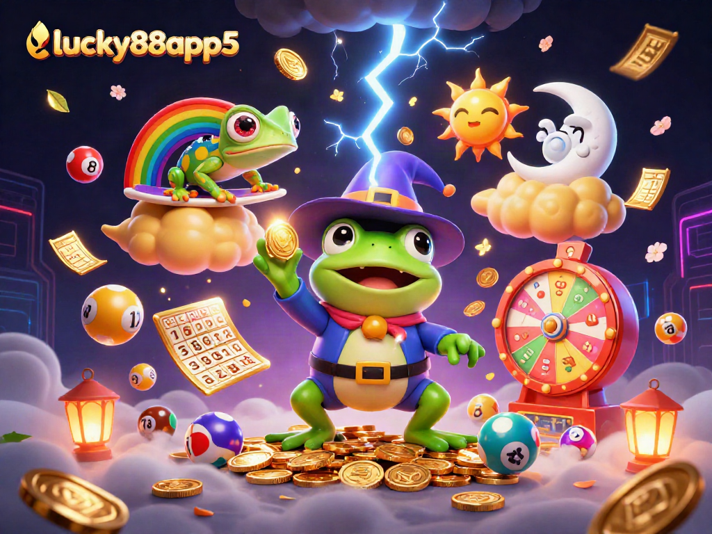 Engage with lucky88app5's thrilling gameplay amidst a vibrant carnival of casino elements.