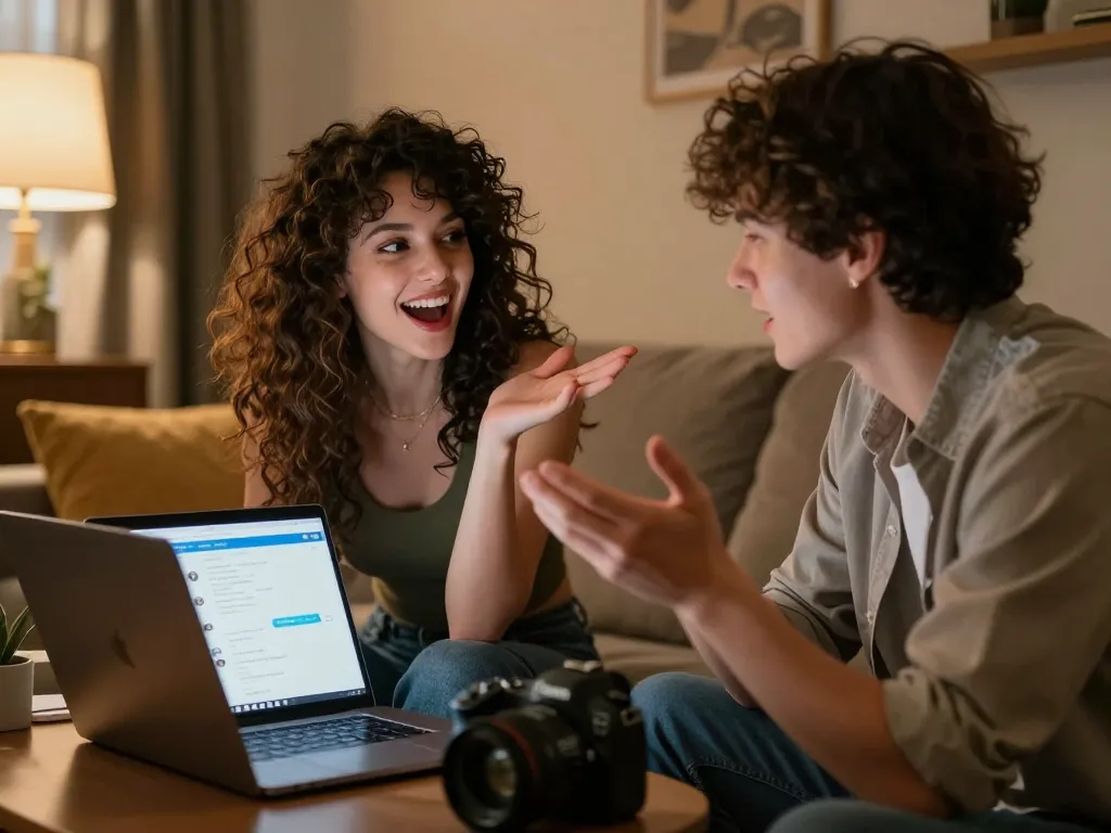 Engaging NSFW chat between a user and AI persona, showcasing playful interaction in a cozy setting.
