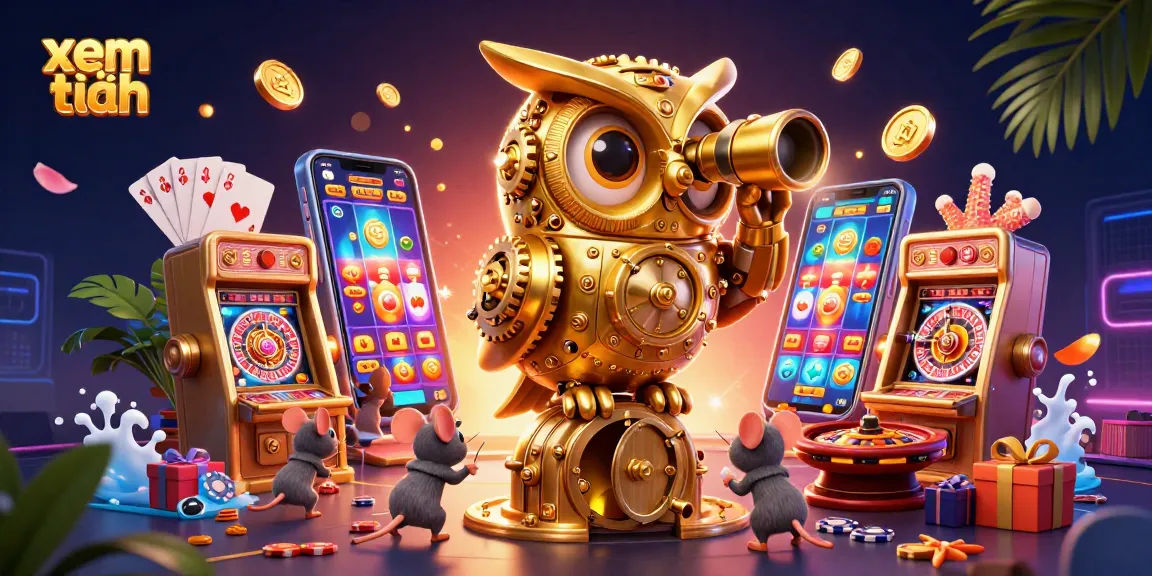 xem thêm vibrant casino illustration with a golden owl, dynamic gaming elements and rich details.