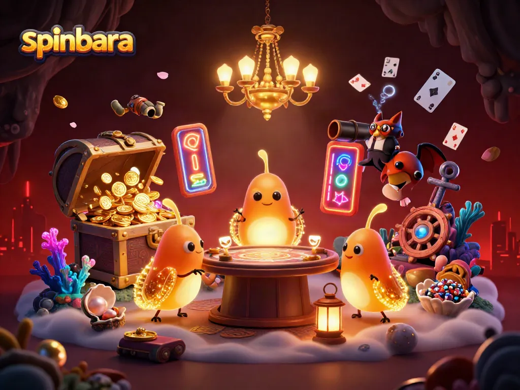 Engage in thrilling play at Spinbara Casino, illuminated by glowing glowworms in a vibrant scene.