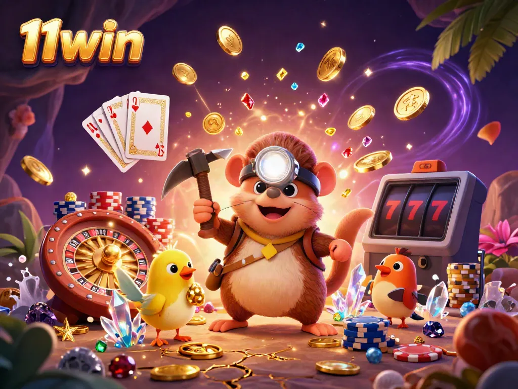 Experience the thrill of winning at 11win with this vibrant cartoon casino scene