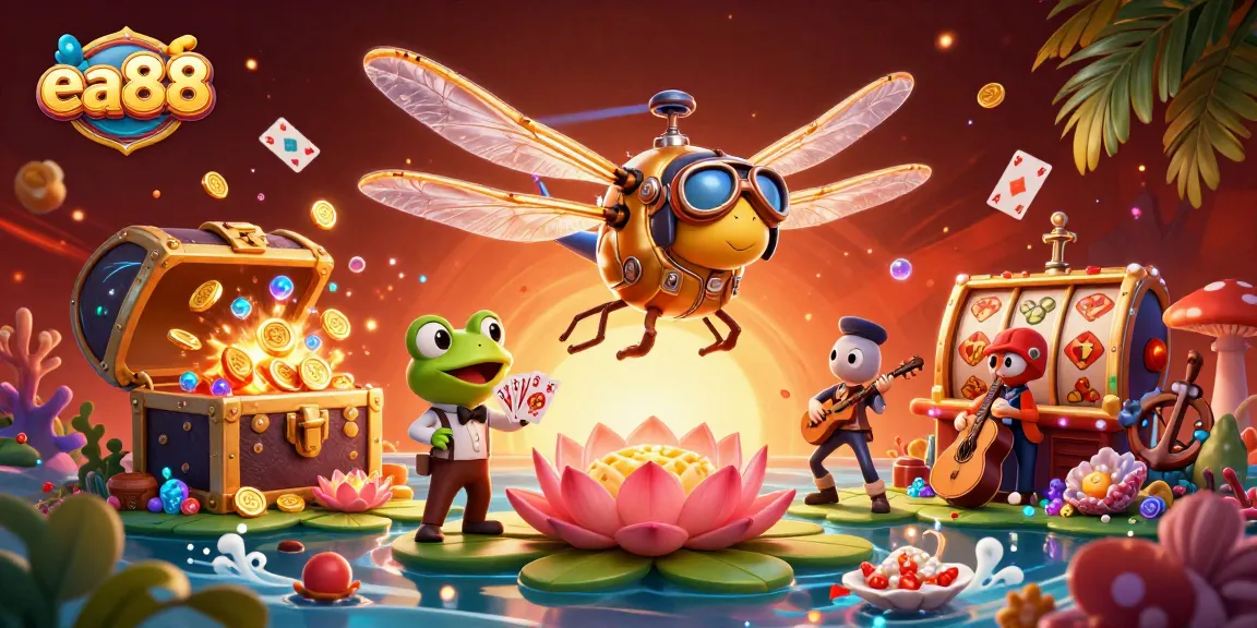 Experience ea88 excitement in a vibrant 3D casino scene with captivating characters and game elements.