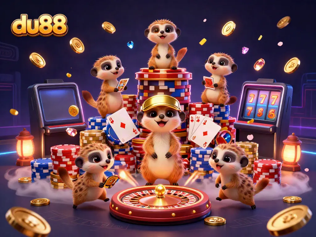 Experience thrilling gameplay at du88 with animated meerkats operating a vibrant casino.