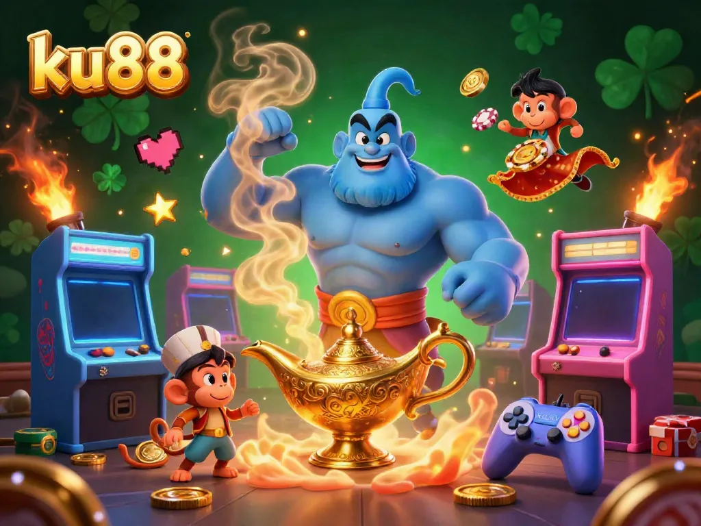 Experience the vibrant excitement of ku88 with dazzling casino elements and magical characters.