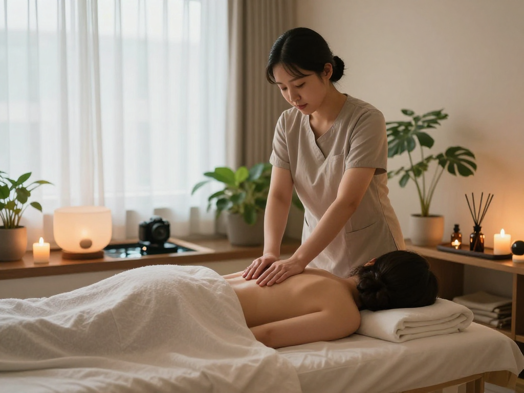 Relaxing massage therapy environment for 잠실출장마사지 session, highlighting serenity and therapeutic ambiance.
