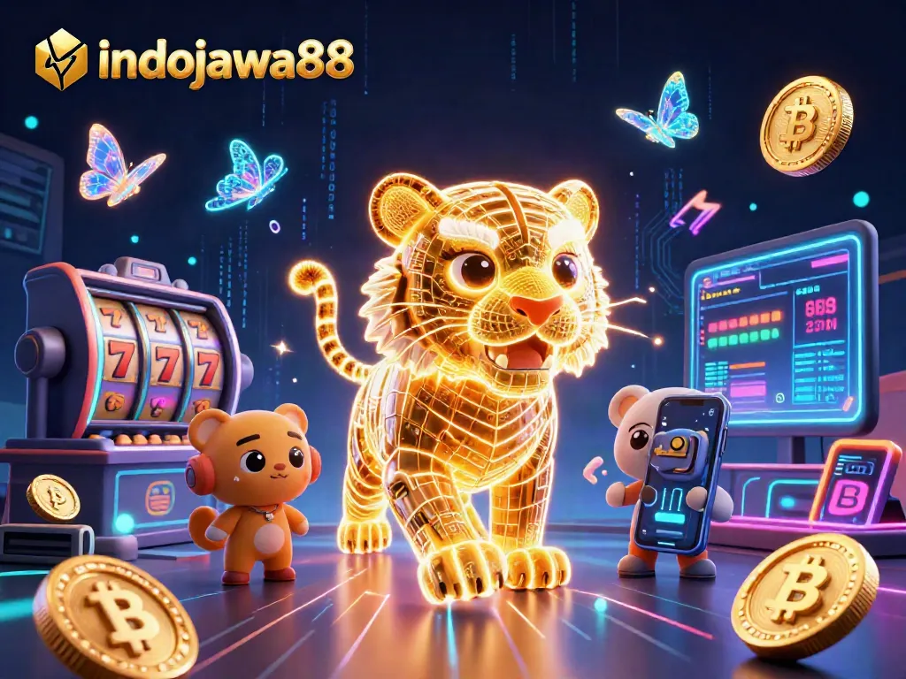 Indojawa88 membawa pengalaman kasino hidup dengan simbol jackpot yang bersinar dan energi digital.