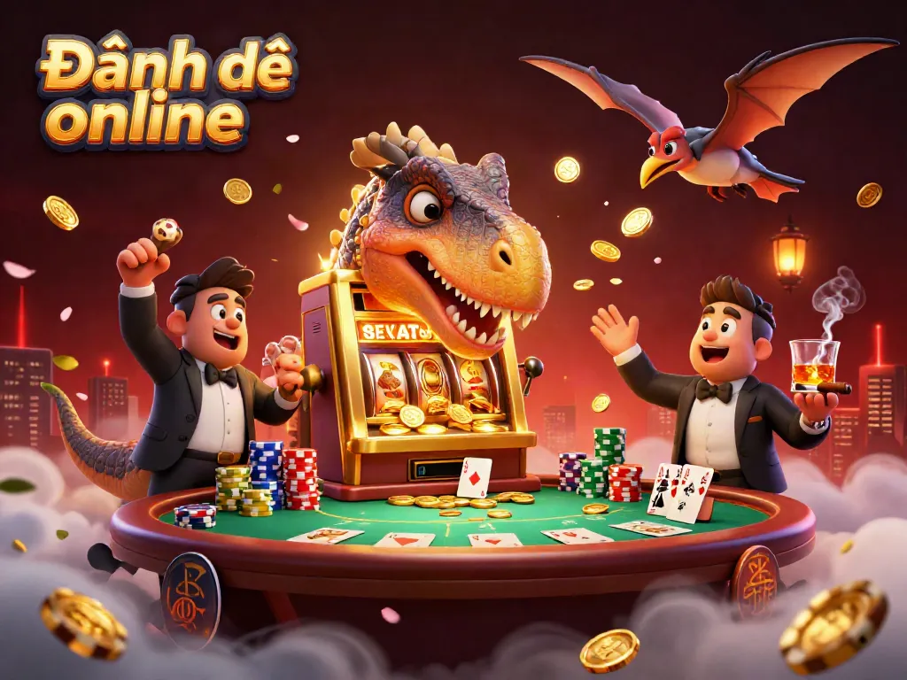 Experience thrilling Đánh đề online action as a pachycephalosaurus wins coins at a golden slot machine.