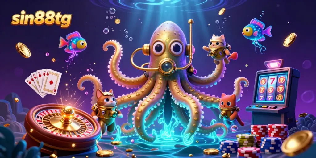 Cascade coins as kraken and diving cat showcase sin88tg excitement in online gambling.
