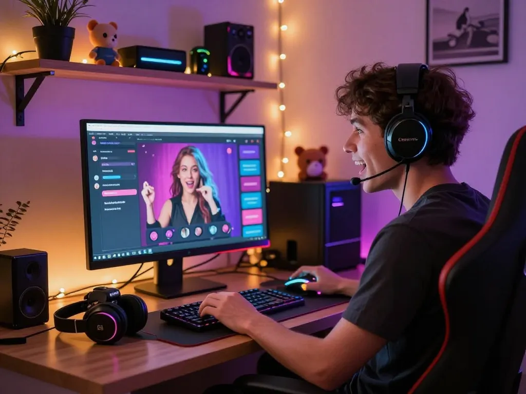 Engaging ai porn chat environment with a user interacting with an AI chatbot in a cozy room.